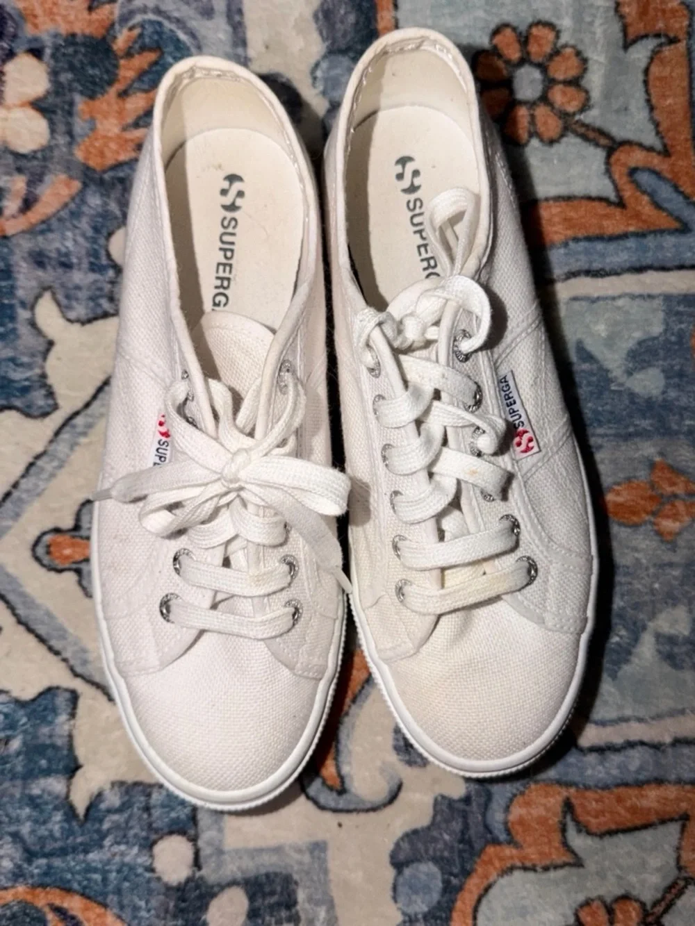 Superga White Platform Canvas Lace-Up Sneakers